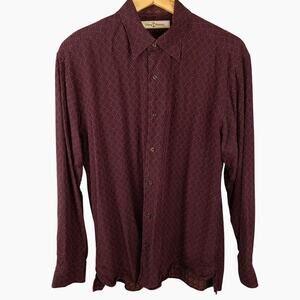 Tommy Bahama 100% Silk Burgundy Patterned Button-Down Shirt Medium